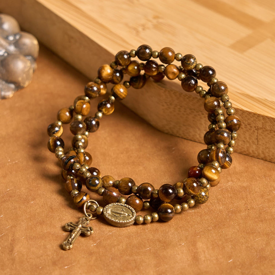 Handmade Tiger's Eye Stone Elastic Rosary Bracelet: A Dual - Purpose Spiritual Gem