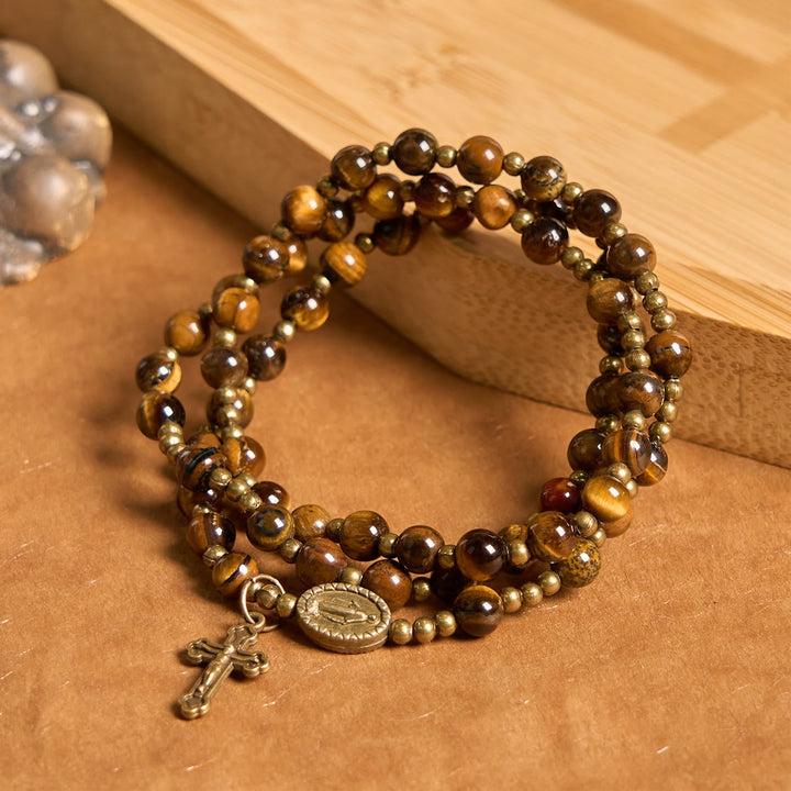 Handmade Tiger's Eye Stone Elastic Rosary Bracelet: A Dual - Purpose Spiritual Gem