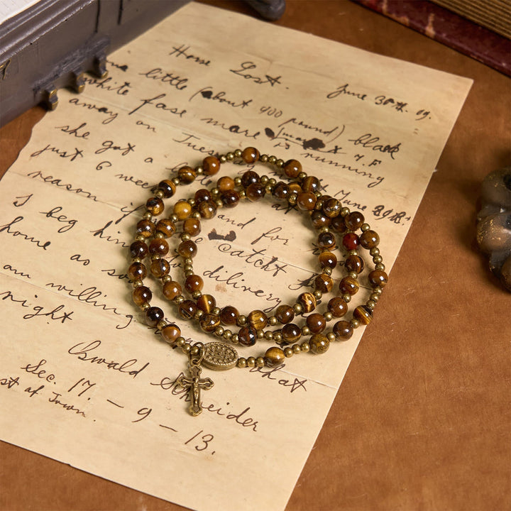 Handmade Tiger's Eye Stone Elastic Rosary Bracelet: A Dual - Purpose Spiritual Gem