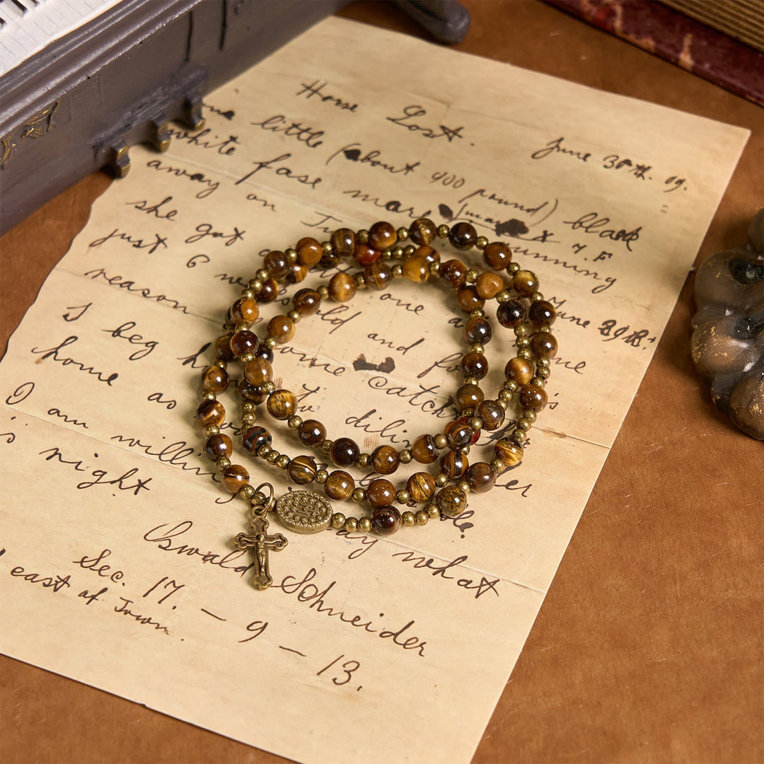 Handmade Tiger's Eye Stone Elastic Rosary Bracelet: A Dual - Purpose Spiritual Gem