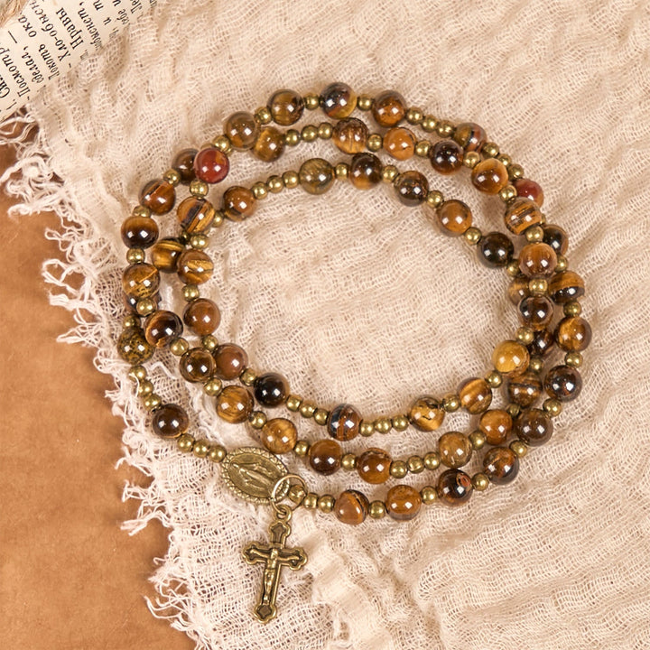 Handmade Tiger's Eye Stone Elastic Rosary Bracelet: A Dual - Purpose Spiritual Gem