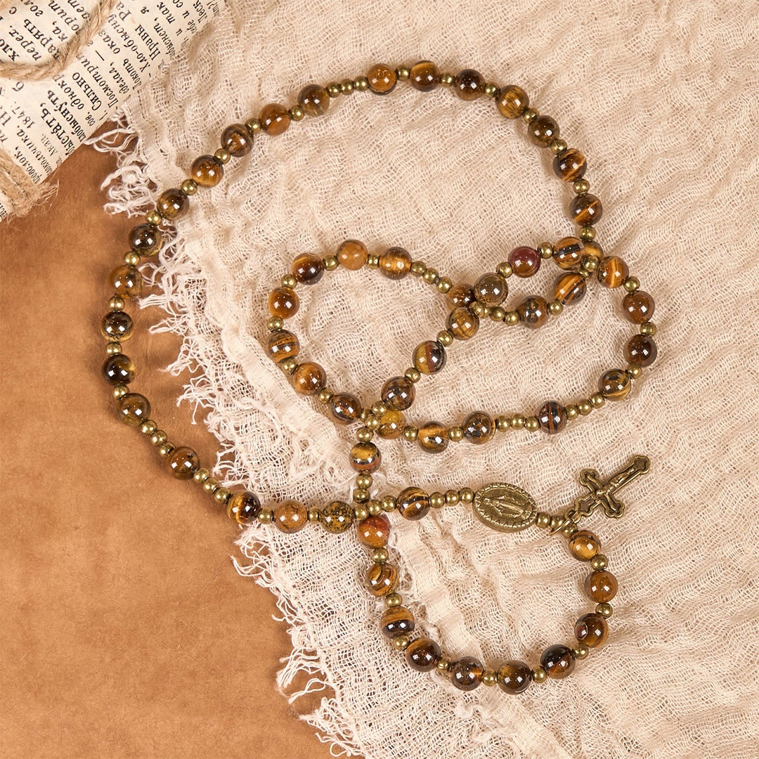Handmade Tiger's Eye Stone Elastic Rosary Bracelet: A Dual - Purpose Spiritual Gem