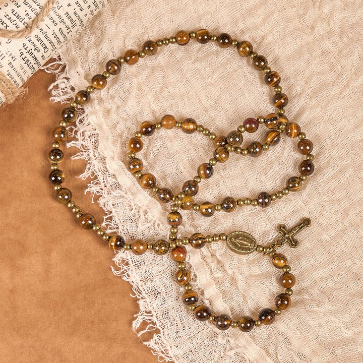 Handmade Tiger's Eye Stone Elastic Rosary Bracelet: A Dual - Purpose Spiritual Gem