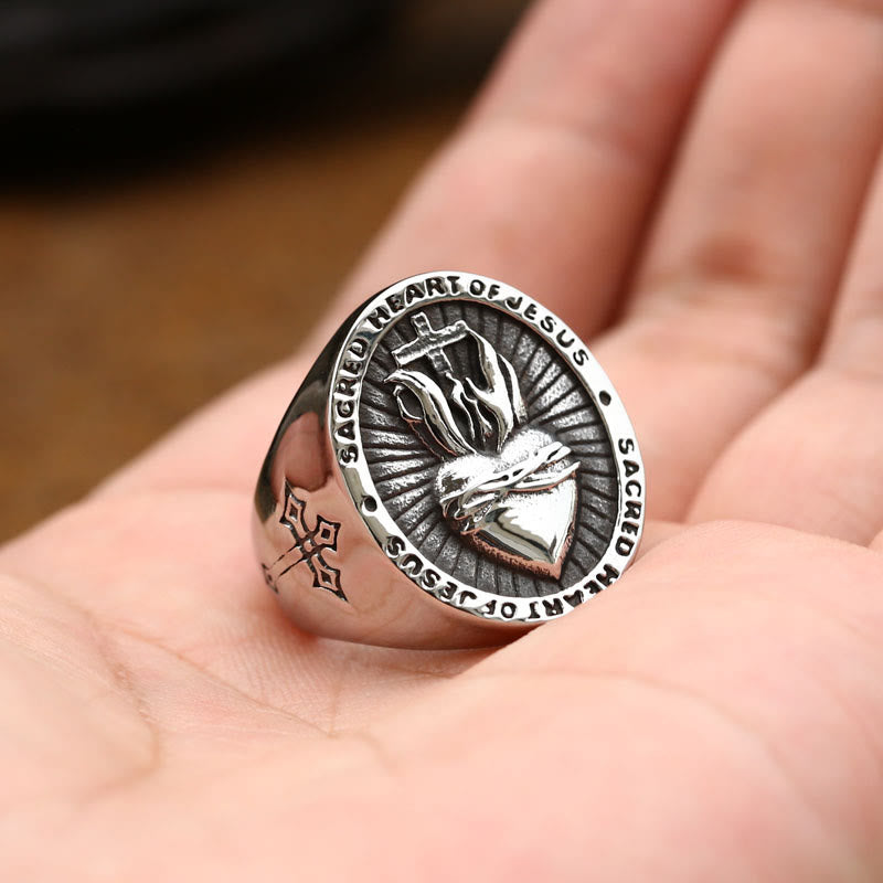 3 Colors Sacred Heart Of Jesus Cross Faith Spirit Blessing Ring