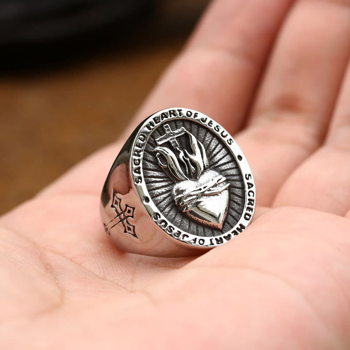 3 Colors Sacred Heart Of Jesus Cross Faith Spirit Blessing Ring