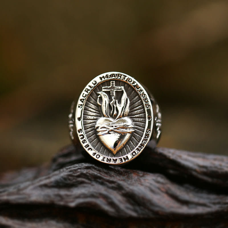 3 Colors Sacred Heart Of Jesus Cross Faith Spirit Blessing Ring