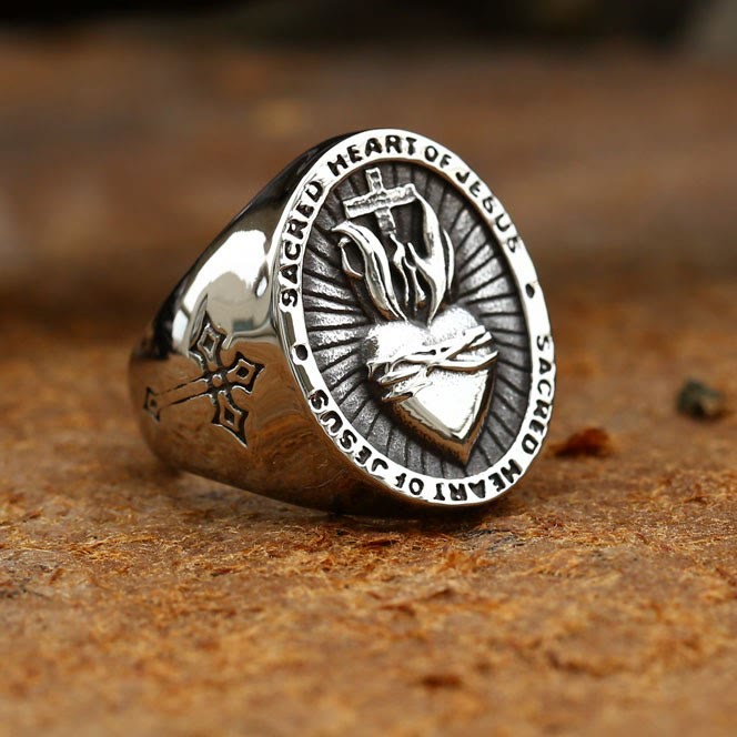 3 Colors Sacred Heart Of Jesus Cross Faith Spirit Blessing Ring