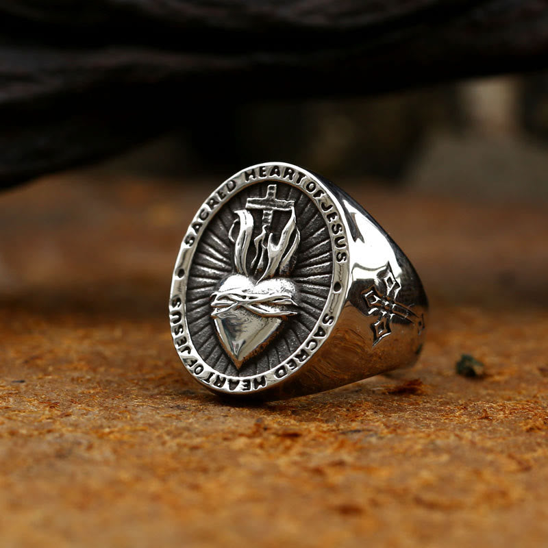 3 Colors Sacred Heart Of Jesus Cross Faith Spirit Blessing Ring