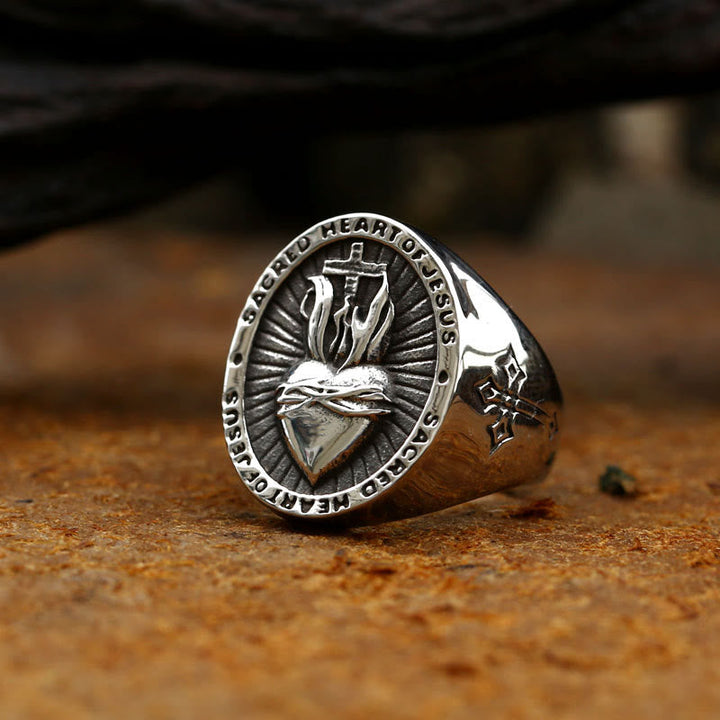 3 Colors Sacred Heart Of Jesus Cross Faith Spirit Blessing Ring