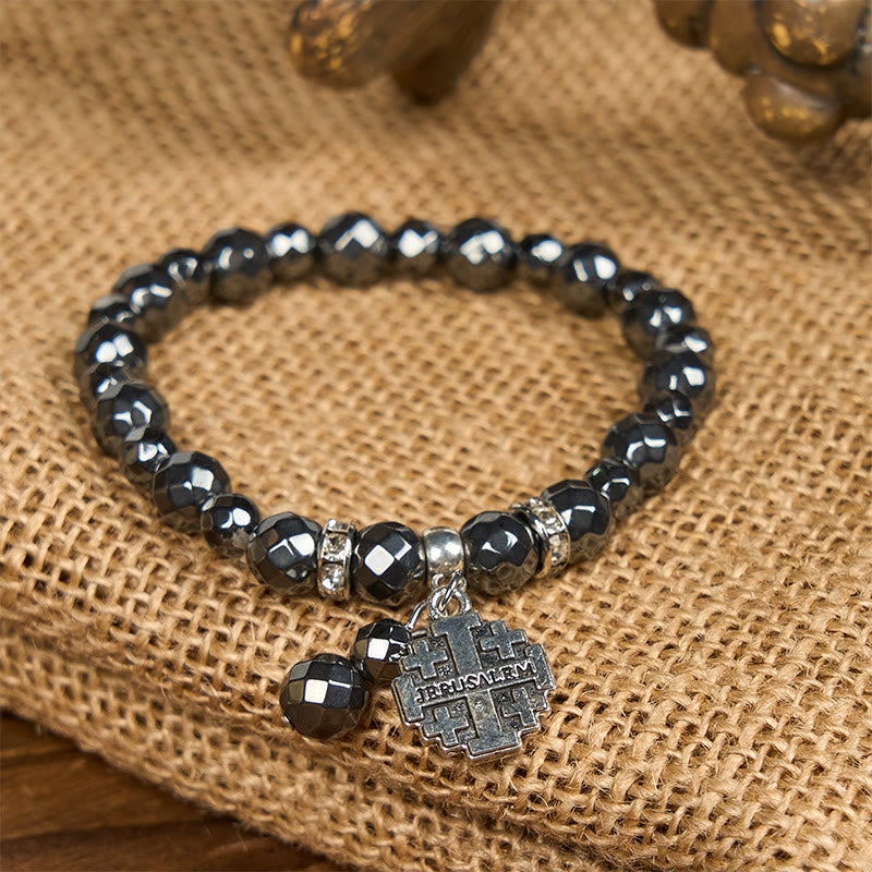 Shiny Black Gallstone Jerusalem - Inspired Bracelet: A Symbol of Faith