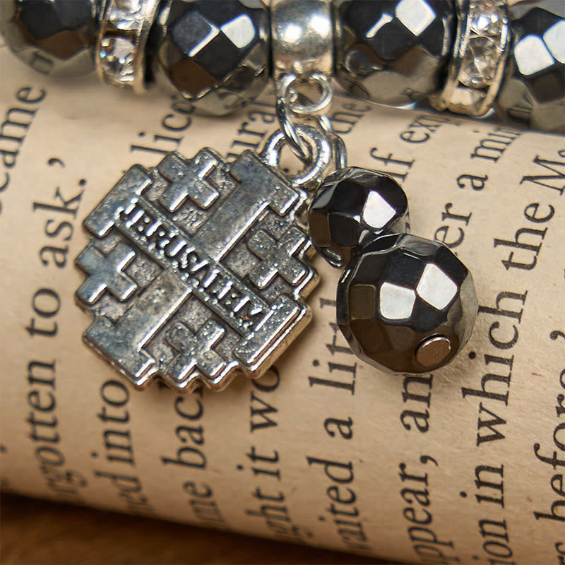 Shiny Black Gallstone Jerusalem - Inspired Bracelet: A Symbol of Faith