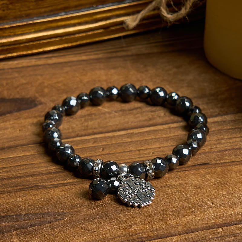 Shiny Black Gallstone Jerusalem - Inspired Bracelet: A Symbol of Faith