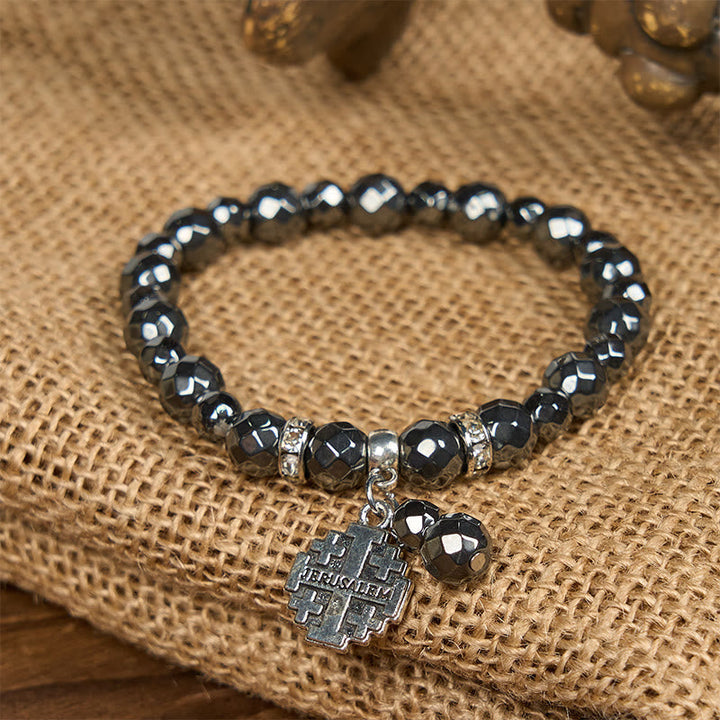 Shiny Black Gallstone Jerusalem - Inspired Bracelet: A Symbol of Faith