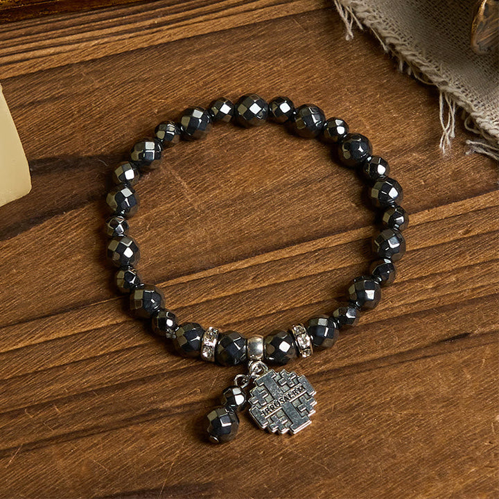 Shiny Black Gallstone Jerusalem - Inspired Bracelet: A Symbol of Faith