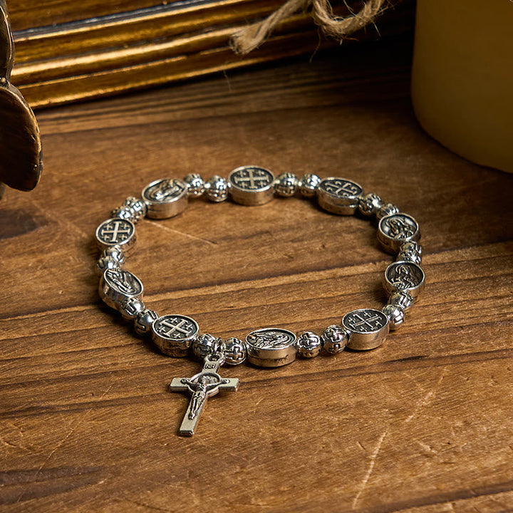 Our Lady Medal Sacred Symbol Crucifix Metal Bracelet: A Token of Devotion