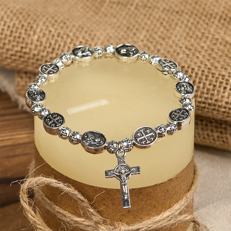 Our Lady Medal Sacred Symbol Crucifix Metal Bracelet: A Token of Devotion