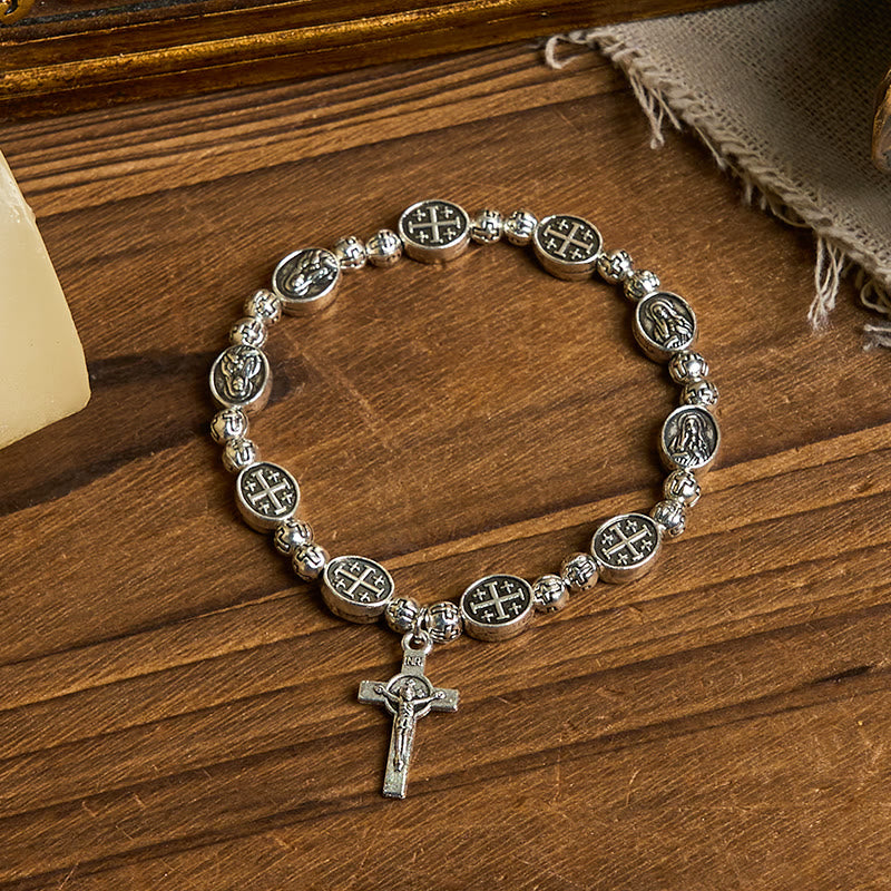 Our Lady Medal Sacred Symbol Crucifix Metal Bracelet: A Token of Devotion
