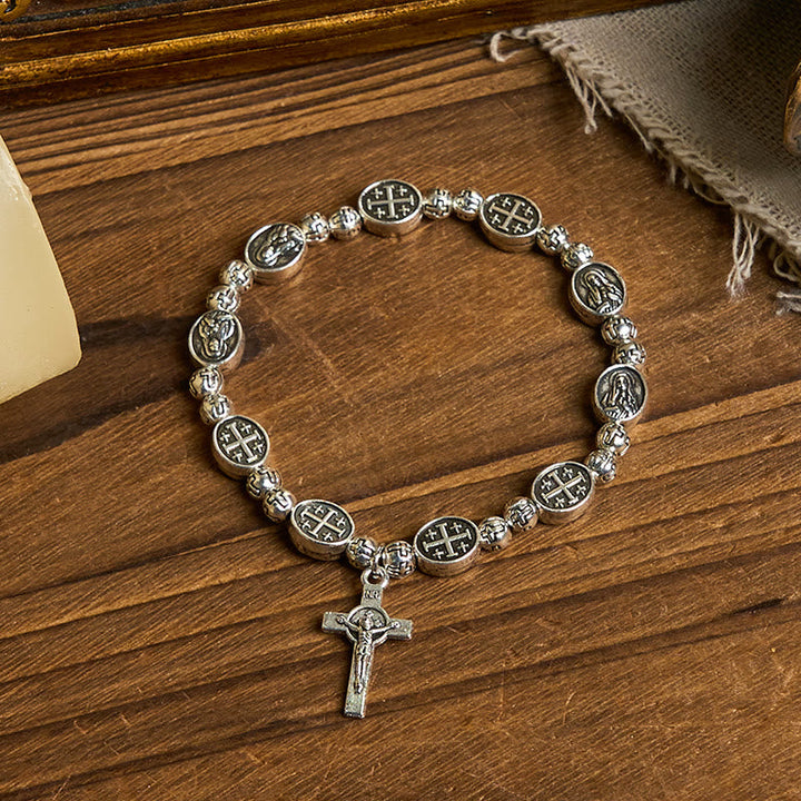 Our Lady Medal Sacred Symbol Crucifix Metal Bracelet: A Token of Devotion