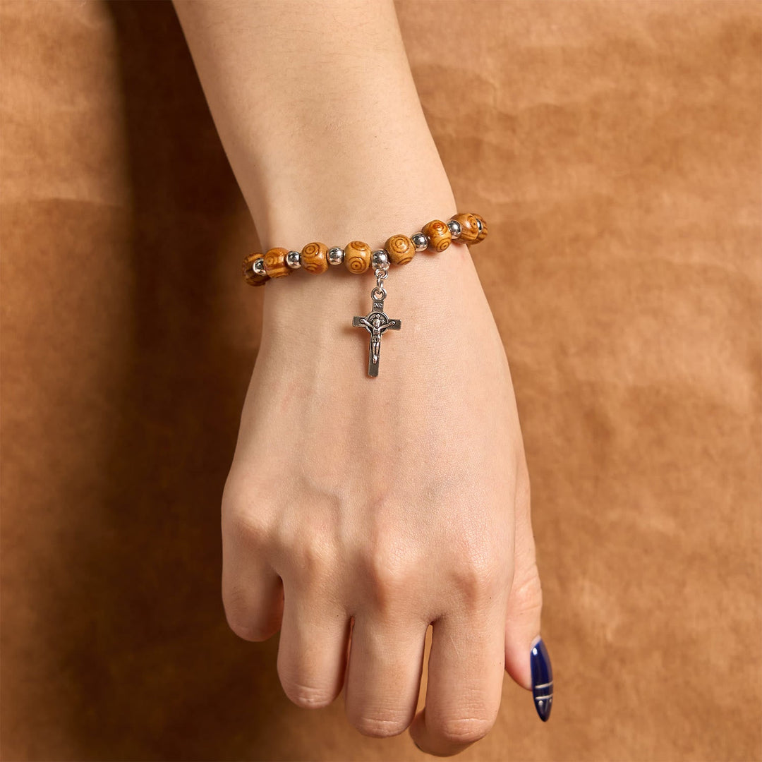 Jesus Icon Crucifix Rose Bracelet: Handmade Spiritual Jewelry with Exquisite Craftsmanship