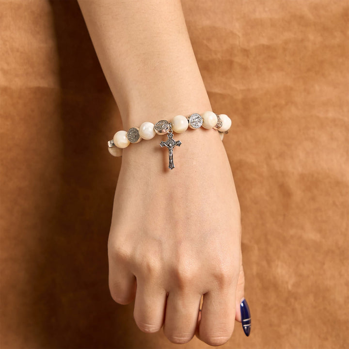 White Beads Crucifix Bracelet: A Stylish Token of Devotion