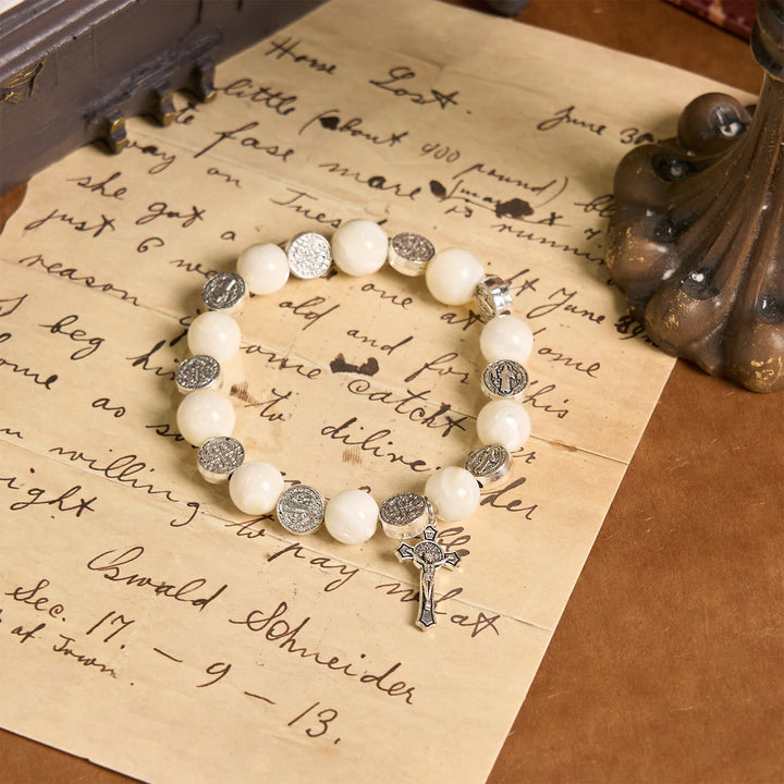 White Beads Crucifix Bracelet: A Stylish Token of Devotion