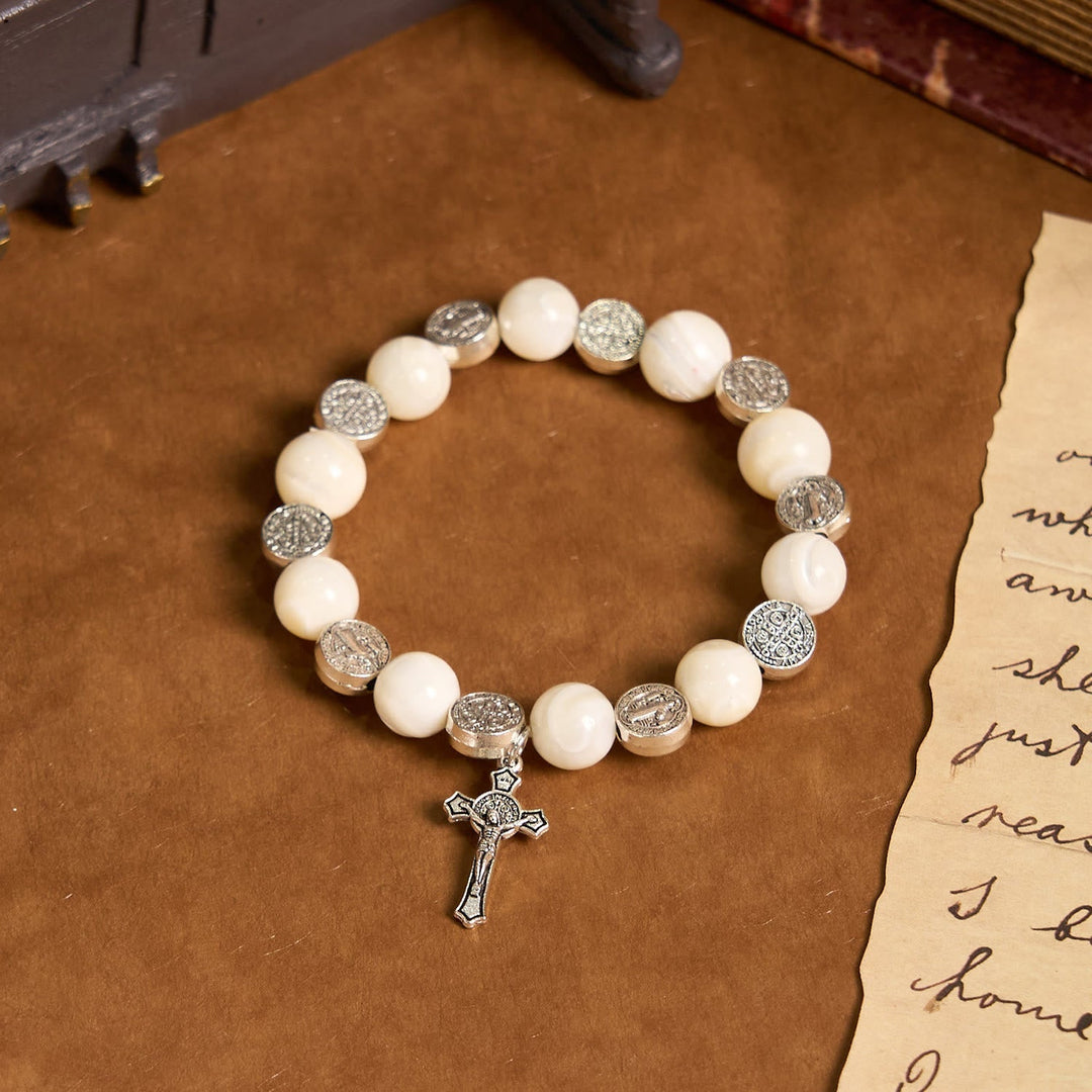 White Beads Crucifix Bracelet: A Stylish Token of Devotion