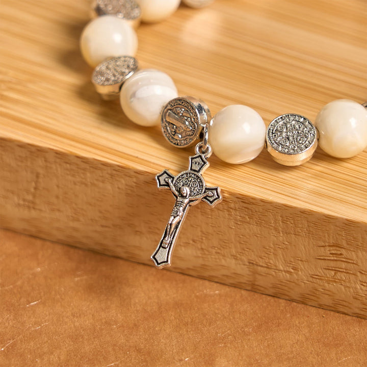White Beads Crucifix Bracelet: A Stylish Token of Devotion