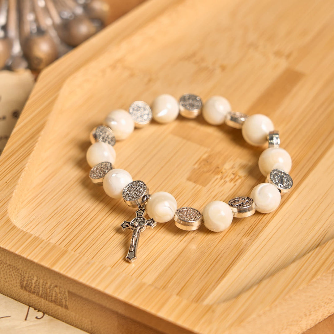 White Beads Crucifix Bracelet: A Stylish Token of Devotion