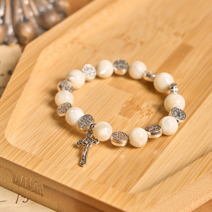 White Beads Crucifix Bracelet: A Stylish Token of Devotion