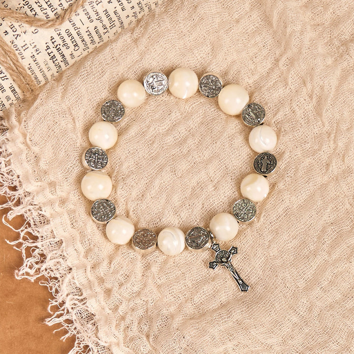 White Beads Crucifix Bracelet: A Stylish Token of Devotion