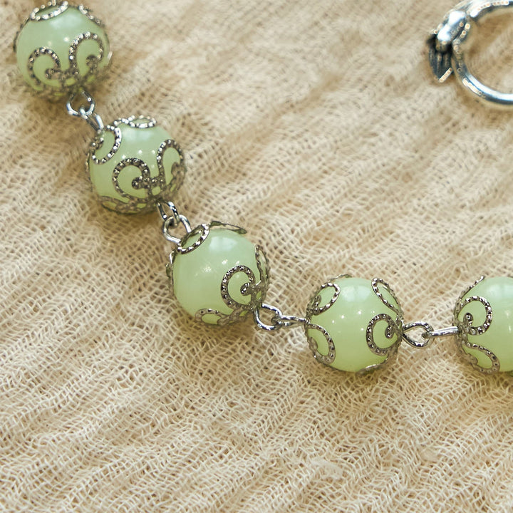 Green Beads Crucifix Rose Luminous Bracelet: Dreamy Light of Faith