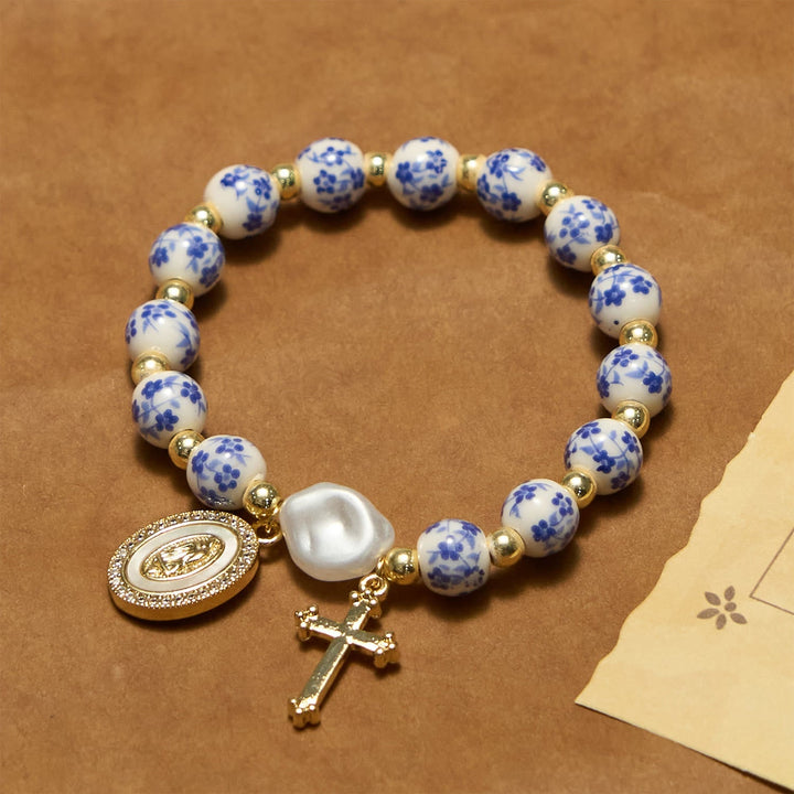 Our Lady Medal & Cross Floral-Inspired Bracelet: Faith Meets Style