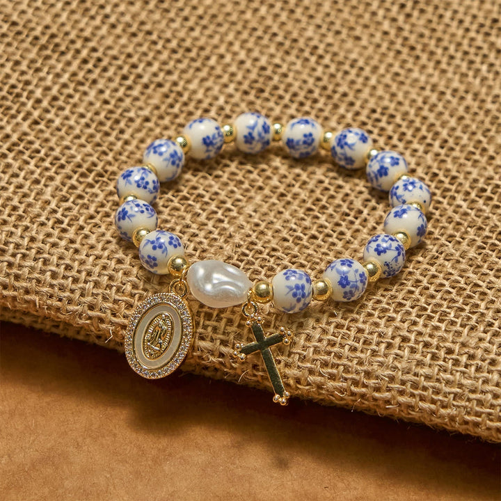 Our Lady Medal & Cross Floral-Inspired Bracelet: Faith Meets Style