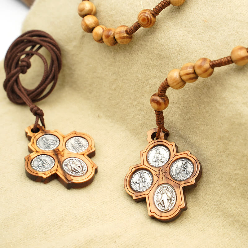 Classic Olive Wood Four Way Cross Necklace: A Rare and Sacred Token of Faith