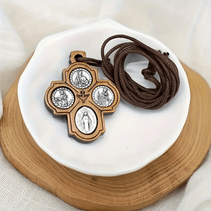 5 in 1 Olive Wood Carmelite Cross Necklace