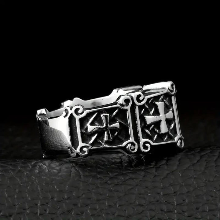 Red & Black Gemstone Cross - Embellished Couple Ring: A Symbol of Faith and Style