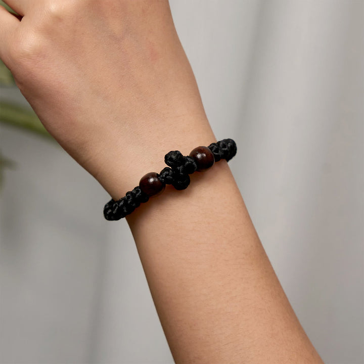 Blue & Black Cross - Knot String Bracelet: A Token of Faith