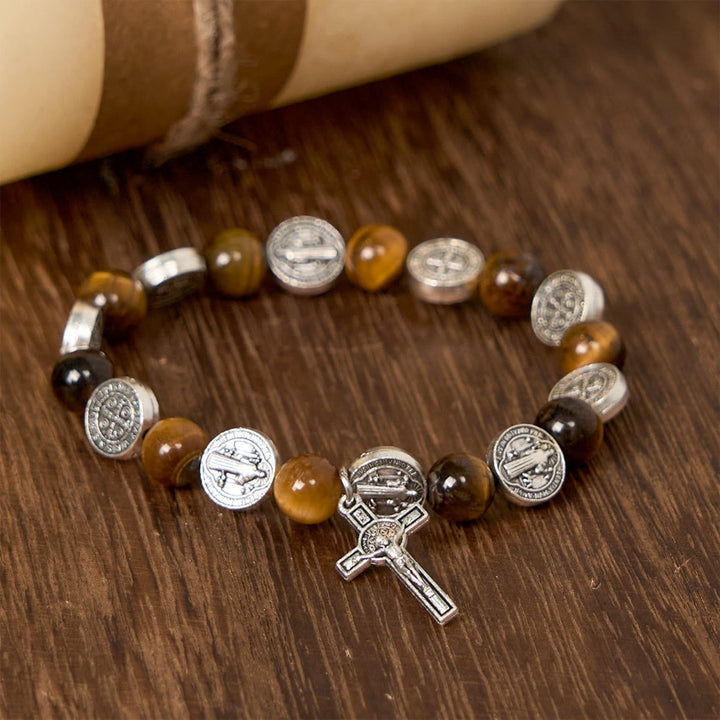 St. Benedict Symbol Tiger's Eye Bracelet: A Blend of Faith and Beauty
