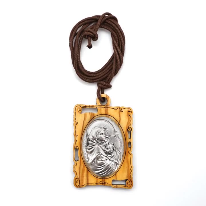 Olive Wood & Metal Virgin Mary Pendant Necklace: A Timeless Devotional Keepsake