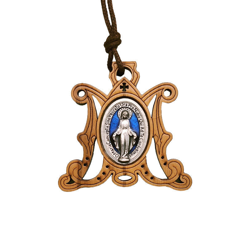 Vintage Olive Wood Miraculous Medal Necklace: A Timeless Emblem of Divine Grace
