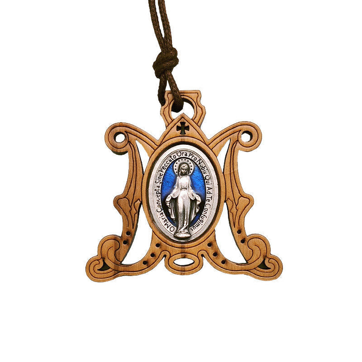 Vintage Olive Wood Miraculous Medal Necklace: A Timeless Emblem of Divine Grace