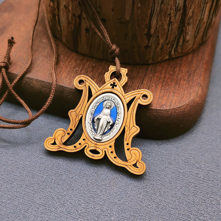 Vintage Olive Wood Miraculous Medal Necklace: A Timeless Emblem of Divine Grace