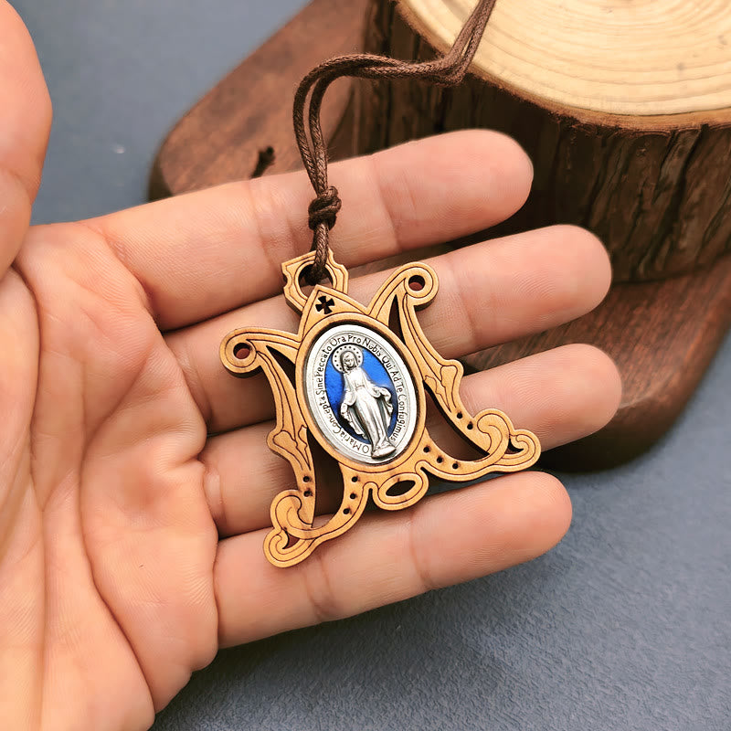 Vintage Olive Wood Miraculous Medal Necklace: A Timeless Emblem of Divine Grace