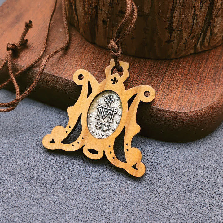 Vintage Olive Wood Miraculous Medal Necklace: A Timeless Emblem of Divine Grace