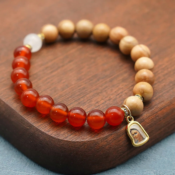 Red Agate & White Chalcedony Beads With Our Lady Pendant Bracelets: A Token of Devotion