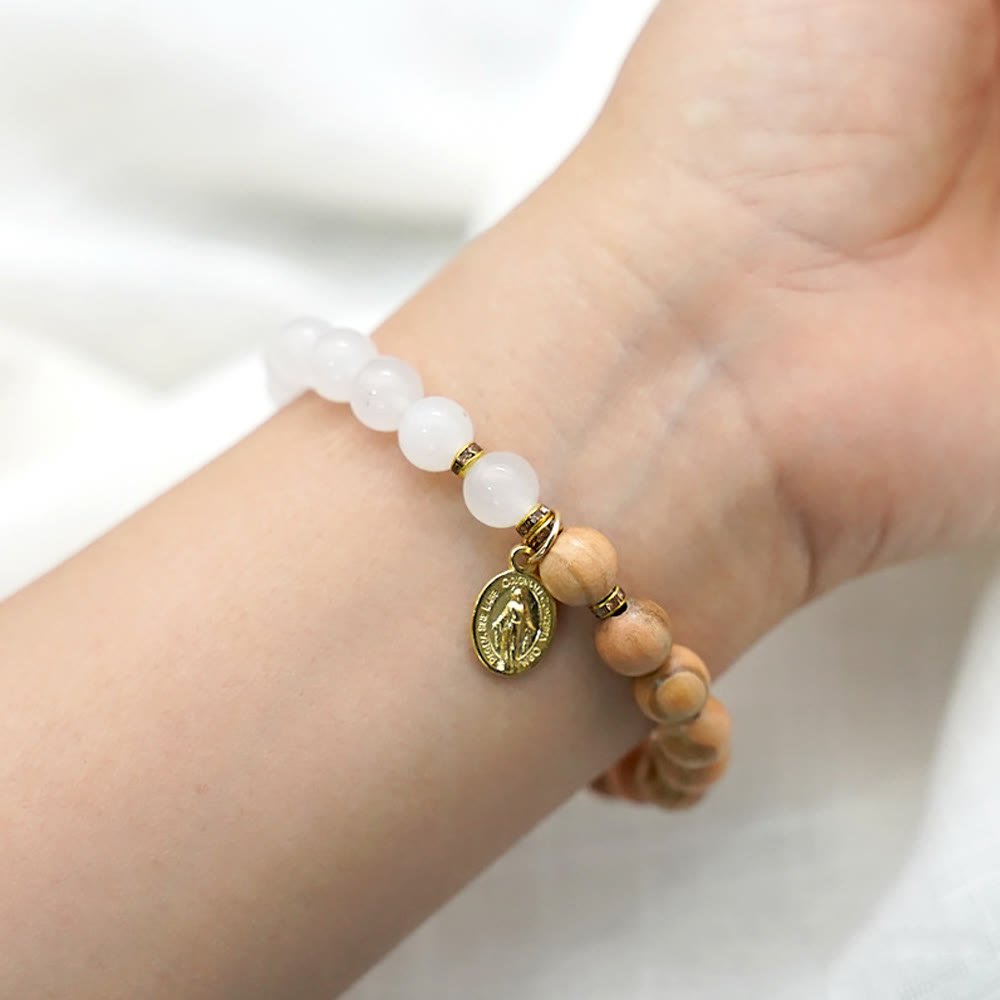 Red Agate & White Chalcedony Beads With Our Lady Pendant Bracelets: A Token of Devotion
