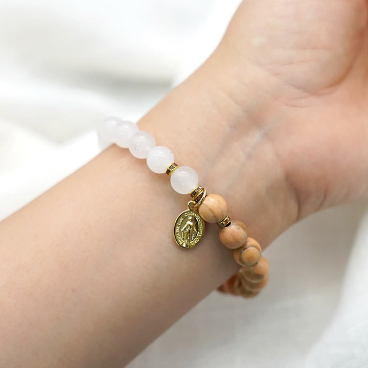 Red Agate & White Chalcedony Beads With Our Lady Pendant Bracelets: A Token of Devotion