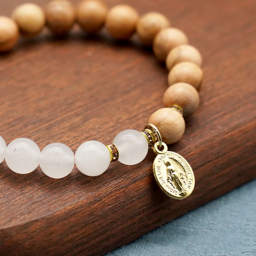 Red Agate & White Chalcedony Beads With Our Lady Pendant Bracelets: A Token of Devotion