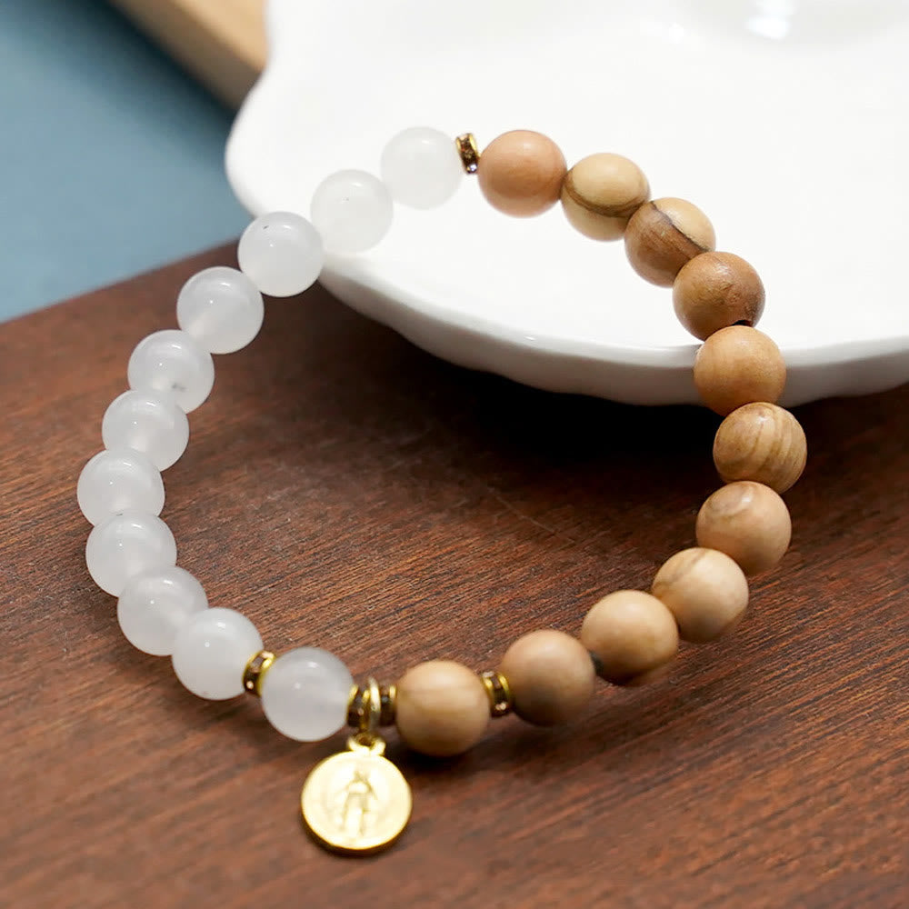 Red Agate & White Chalcedony Beads With Our Lady Pendant Bracelets: A Token of Devotion