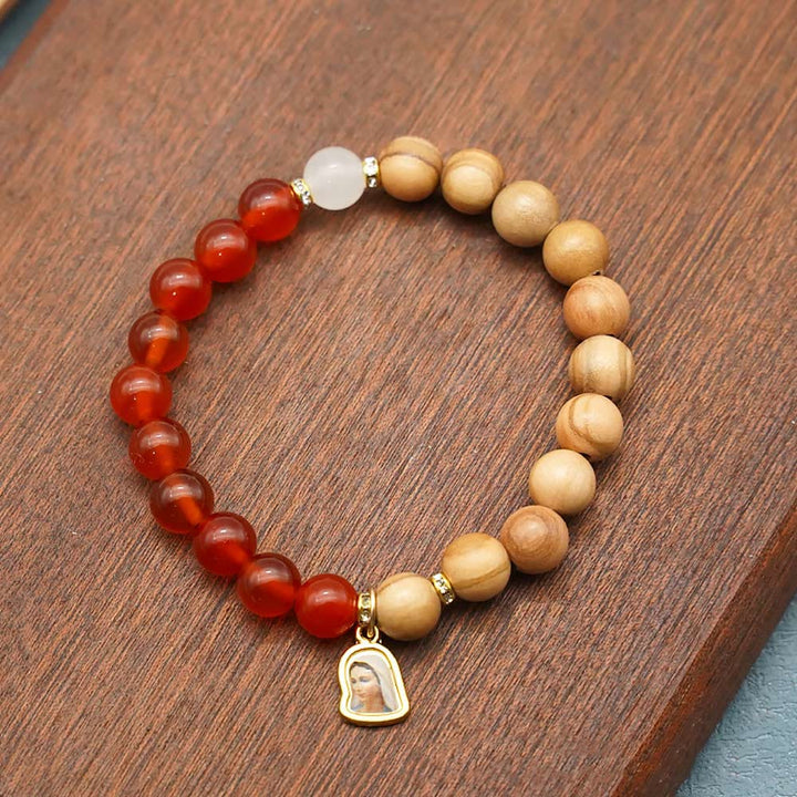 Red Agate & White Chalcedony Beads With Our Lady Pendant Bracelets: A Token of Devotion